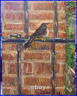 Bird Inside Looking Out, 16x20, Original Oil Painting, Art Gallery, Aviary