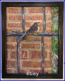 Bird Inside Looking Out, 16x20, Original Oil Painting, Art Gallery, Aviary
