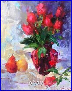 Blooming Rose Painting Original Floral Oil On Canvas Impressionist Art'20x16