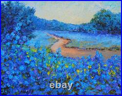 Bluebonnets. Original framed oil on canvas 8x10 impressionistic painting