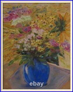 Bouquet of sunflowers oil painting, meadow flowers painting on canvas, wildflowe