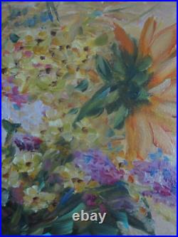 Bouquet of sunflowers oil painting, meadow flowers painting on canvas, wildflowe