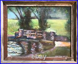 Bridge Pond, 24x20, Original Oil Painting, Wood Frame, Art Gallery