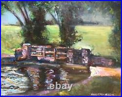 Bridge Pond, 24x20, Original Oil Painting, Wood Frame, Signed Art, Artist