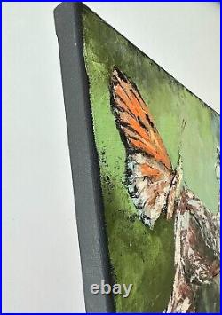 Butterfly Original Oil Painting Frog Animal Nature Impressionism Collectible Art