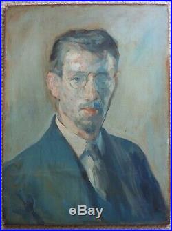 C. 1940 Modernist male portrait young man oil painting