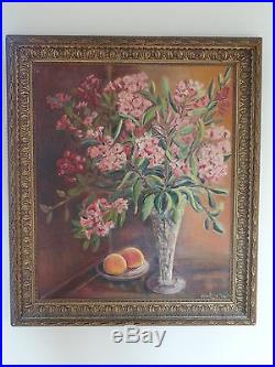C. 19th Antique Vintage Oil on Canvas Painting Vase Of Flowers Molly Lord