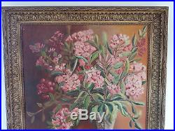 C. 19th Antique Vintage Oil on Canvas Painting Vase Of Flowers Molly Lord