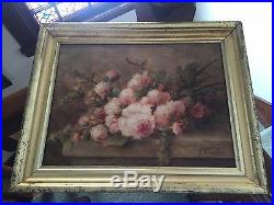 C1850 French impressionist Henri Cauchois floral oil painting on canvas 15 X 19