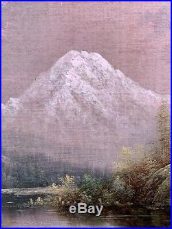 C1900 Mount Hood Landscape Painting By Oregon Artist Eliza Barchus. Signed