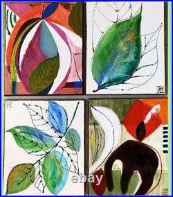 CANVAS ORIGINAL Oil Painting Botanical Original Green Modern Texture SET of 4