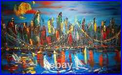 CITYSCAPE Original Oil PAINTING Abstract Modern CANVAS 57898K6