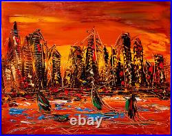 CITYSCAPE POP ART Painting Original Oil Canvas Gallery SUPERB Artist