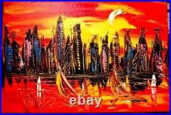 CITYSCAPE POP ART Painting Original Oil Canvas Gallery SUPERB Artist FQWEF