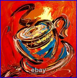 COFFEE CUP Original Oil Painting on canvas IMPRESSIONIST KAZAV 6SDVSV