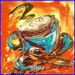 COFFEE CUPS Pop Art Painting Original Oil On Canvas Gallery Artist MARK KAZAV