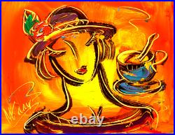 COFFEE GIRL SIGNED Original Oil Painting on canvas IMPRESSIONIST HIP8T8