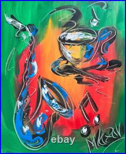 COFFEE JAZZ ART abstract SIGNED Original Oil Painting canvas IMPRESSIONIST