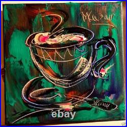 COFFEE LARGE ART expressionist Abstract Modern Original Oil Painting GREEFR5