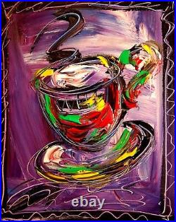 COFFEE PURPLE Mark Kazav Abstract Modern CANVAS Original Oil Painting WWE