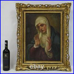 Ca. 1900-1930 old painting of Mater Dolorosa with open hands 27,5 x 22.4 in