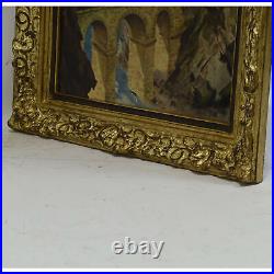 Ca. 1900 old oil painting Bridge with railway signed Geyer 21,6 x 17,3 in