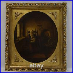Ca. 1900 old painting of Woman with spinning wheel C. Freudhauser 33,5 x 29,9 in