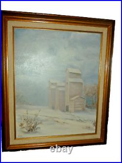 Canvas Oil ON BOARD Painting 1977 Alden Waiting Framed Winter Signed 15x19