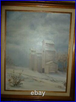 Canvas Oil ON BOARD Painting 1977 Alden Waiting Framed Winter Signed 15x19