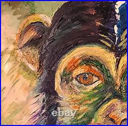 Chimpanzee, Monkey, 12x12, Original Oil Painting, Framed, Signed Art Chimp