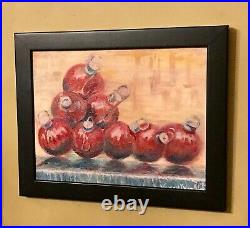 Christmas Balls, 12x10, Original Oil Painting, Signed, NYC Fountain, Red Arts
