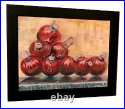Christmas Balls, 12x10, Original Oil Painting, Signed, NYC Fountain, Red Arts