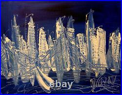 Cityscape BLUE ART Painting Original Oil Canvas Gallery SUPERB Artist
