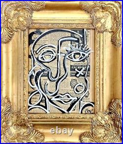 Corbellic Cubism 10x8 Mixed Media Canvas Vintage Lilly Portrait New Contemporary
