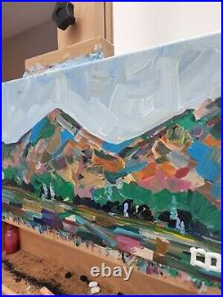 Corbellic Impressionism 10x20 Hillside Green Mountain Modernism Canvas Painting