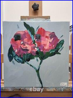Corbellic Impressionism 14x14 Rosebud Garden Contemporary Original Canvas Art Nr