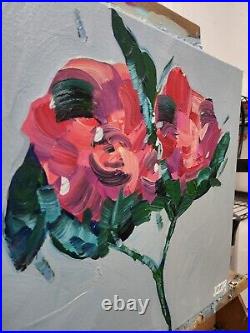 Corbellic Impressionism 14x14 Rosebud Garden Contemporary Original Canvas Art Nr