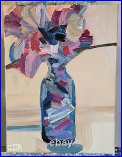 Corbellic Impressionist 16x12 Painting Canvas Original Flower Vase Home Decor