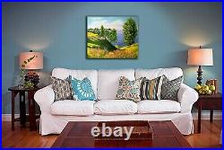 Country Landscape Oil Painting Original Art On Canvas Wild Meadow River Flowers