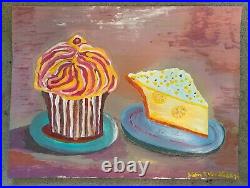 Cupcake and Pie, 27.75x21.25, Original Acrylic Painting, Signed Art, Wood Framed