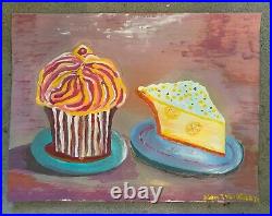Cupcake and Pie, 27.75x21.25, Original Acrylic Painting, Signed Art, Wood Framed