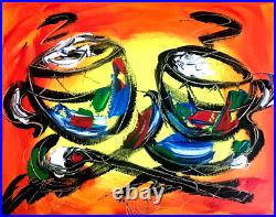 Custom order COFFEE for TWO Modern Abstract Original Oil Painting IMPRESSIONIST