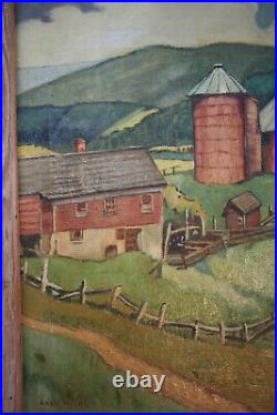 Depression-era Amercian Regionalist Farmscape Painting Signed