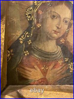 Devotional Madonna Virgin Mary 18th century Colonial Spanish oil painting