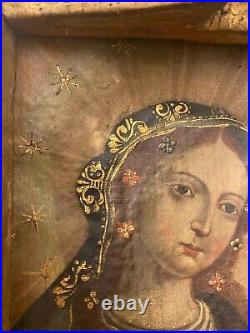 Devotional Madonna Virgin Mary 18th century Colonial Spanish oil painting