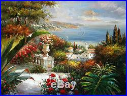 Dream-art Oil painting Beautiful Mediterranean sea landscape with flowers canvas
