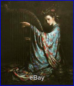 Dream-art Oil painting Chinese Dunhuang flying young girl play Crested piano 36