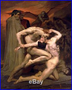 Dream-art Oil painting Dante and Virgil in Hell & Man-eating demon strong NUDES