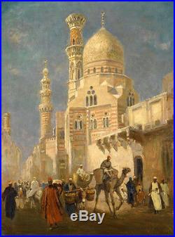 Dream-art Oil painting Egypt Cairo street scenery people in the market & camel