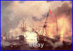 Dream-art Oil painting Naval battle with burning warships on ocean canvas 36